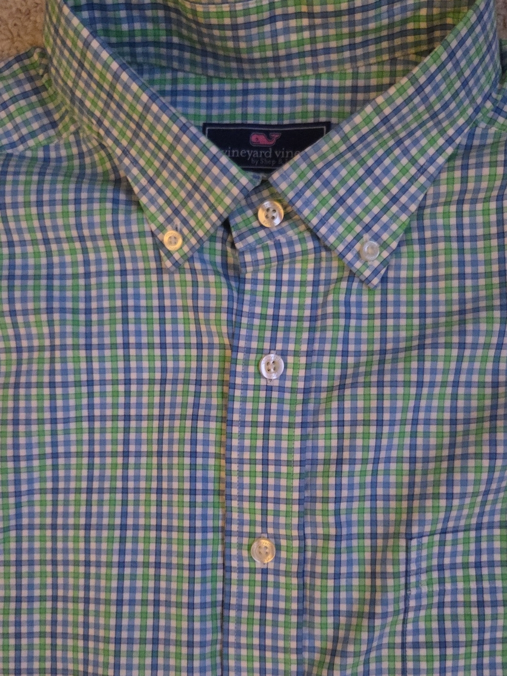 Vineyard Vines Classic Fit Murray Shirt Gingham Blue Green Men's Size XL